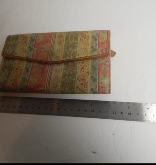 Vintage Fossil Soft Leather Trifold Wallet Floral Stripe Card Holder 7" *READ* - Picture 3 of 8